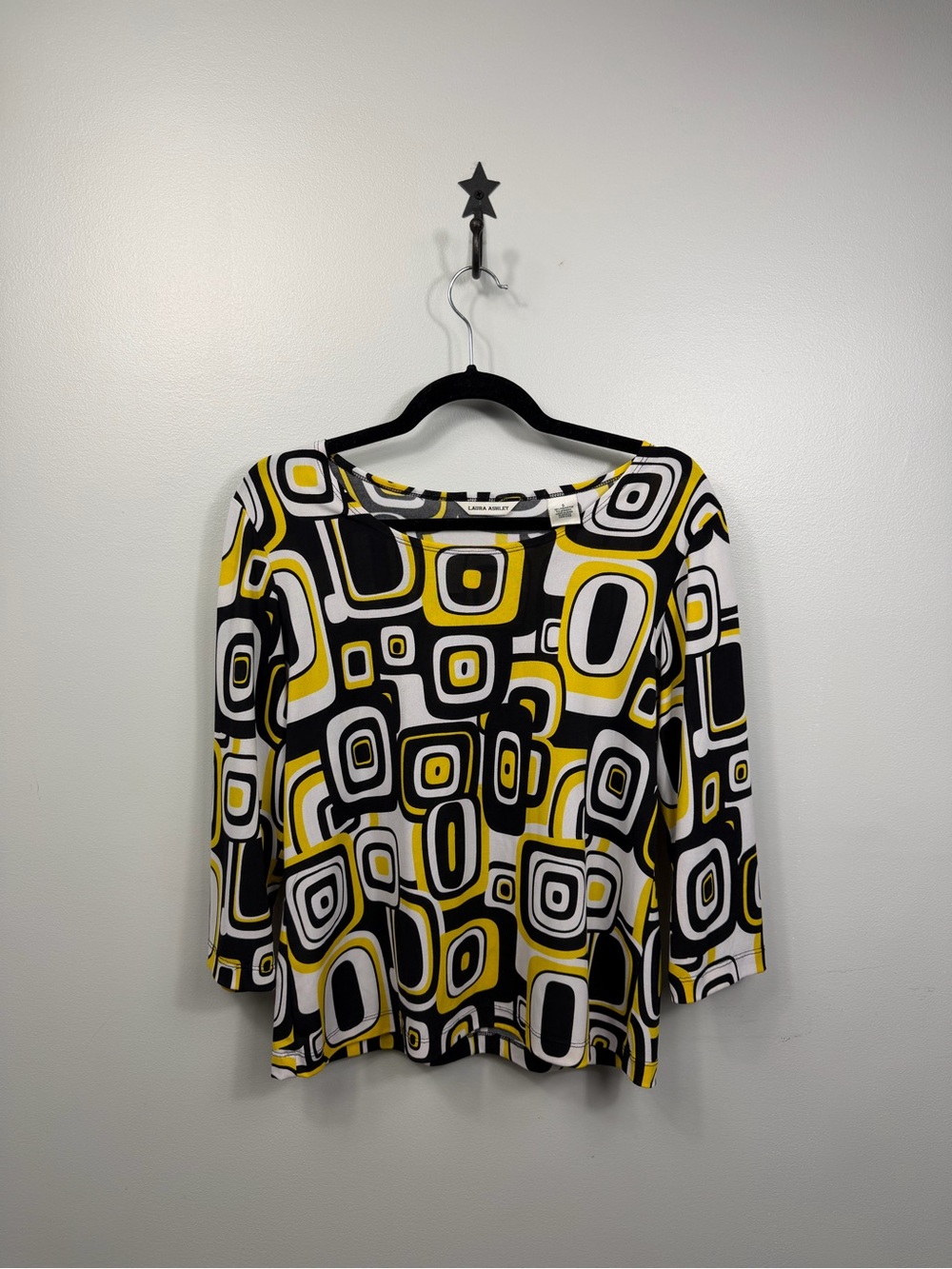 Laura Ashley Yellow Black White Geometric Long Sleeve Top